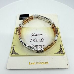 Eden Merry Two-Tone Sisters Friends Forever Stretch Bracelet Rhinestones
